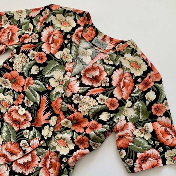 Geometry Floral Double Breasted Button Up Blouse Top Whimsigoth Cottagecore Boho - Picture 2 of 12